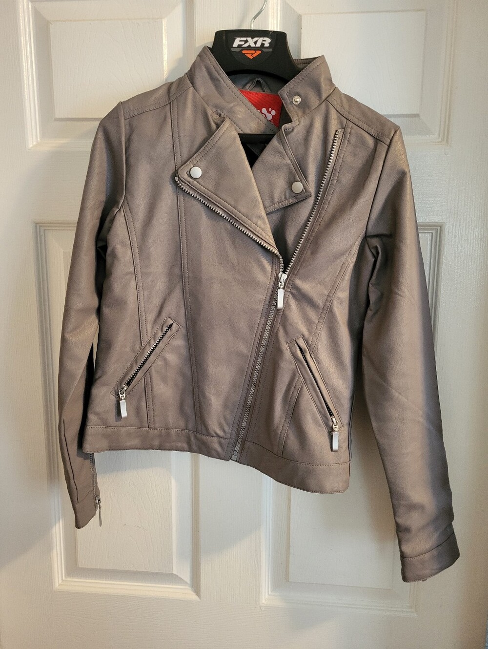 Women’s Asymmetrical Faux Leather Jacket - Gray
